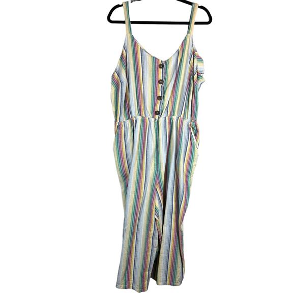 Ana linen blend striped multicolor sleeveless jumpsuit - Picture 1 of 5